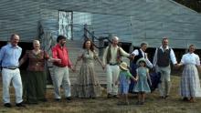 MFS dancers in a line outside the Yarralumla Woolshed