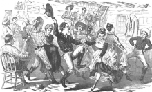 old black & white image of a party with dancing